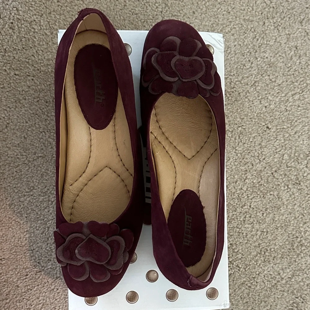Earth Burgundy Suede Floral Ballet Flats - Picture 1 of 5